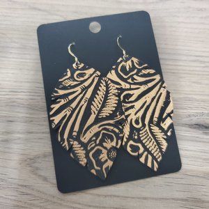 Gold and Black Leather Earrings